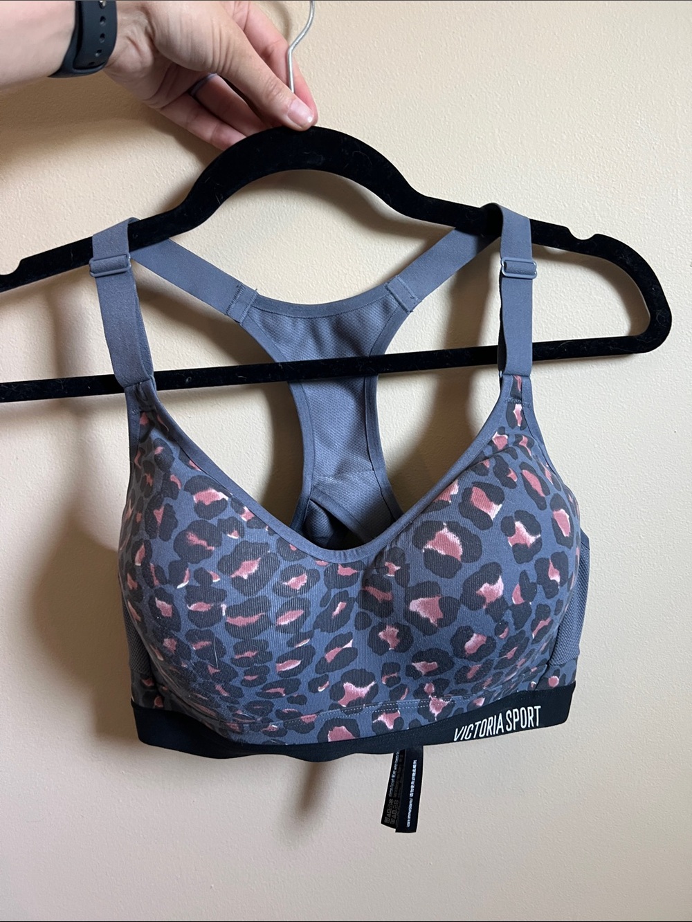 Victoria’s Secret Gray & Pink Leopard Racerback Sports Bra